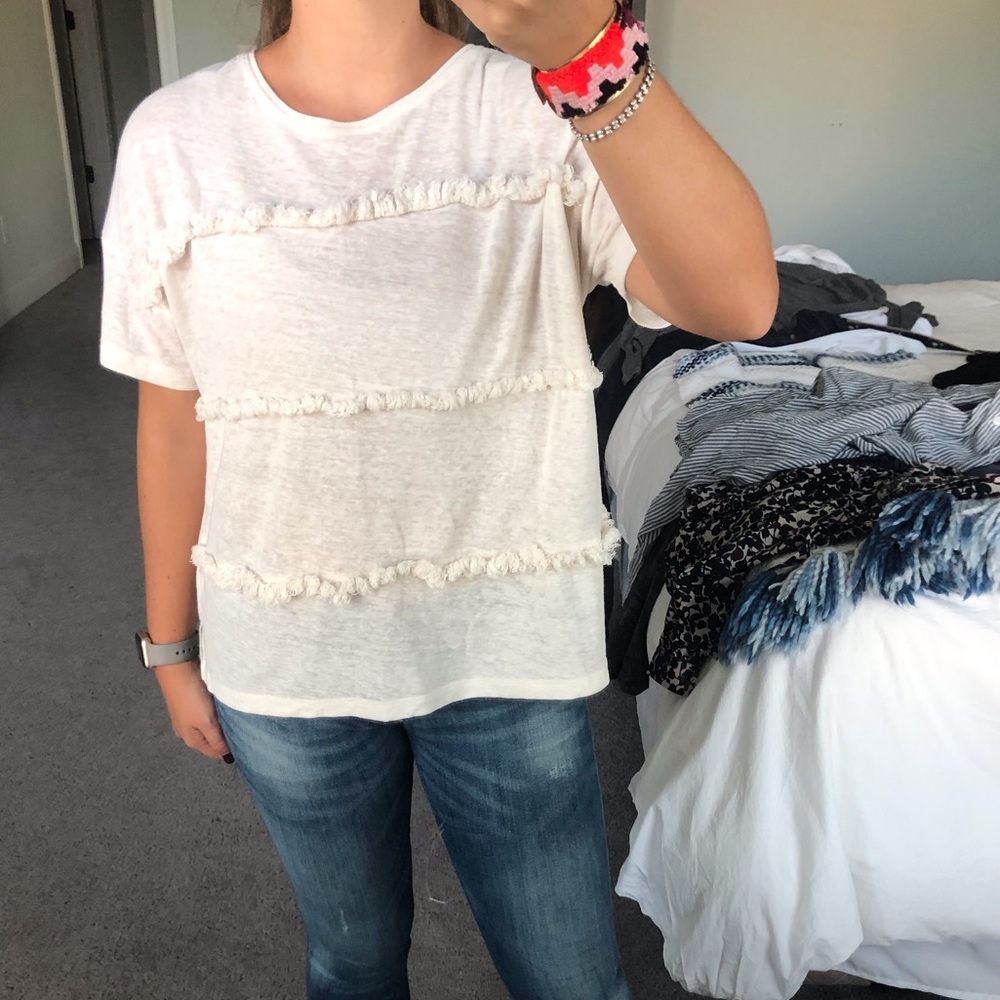 White fringed tee